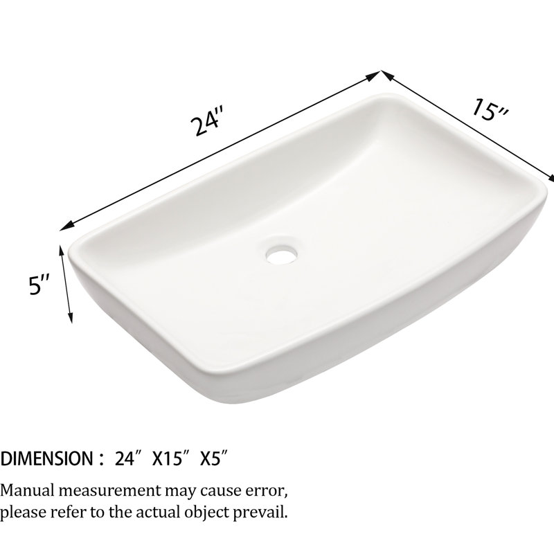 Vasque rectangulaire en céramique 24 po x 15 po - Moderne, teintée, à poser sur comptoir pour salles de bain à la maison et au bureau. Style élégant, installation possible dans différentes zones.