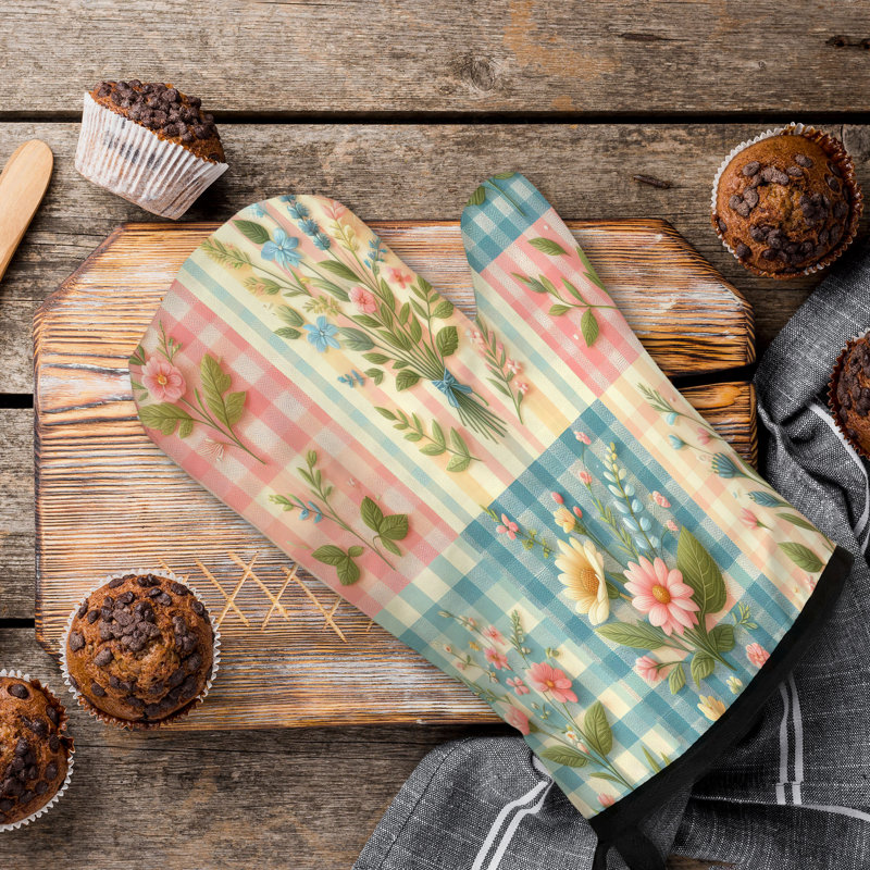 Bunny Plaid Set Oven Mitt Cotton Twill