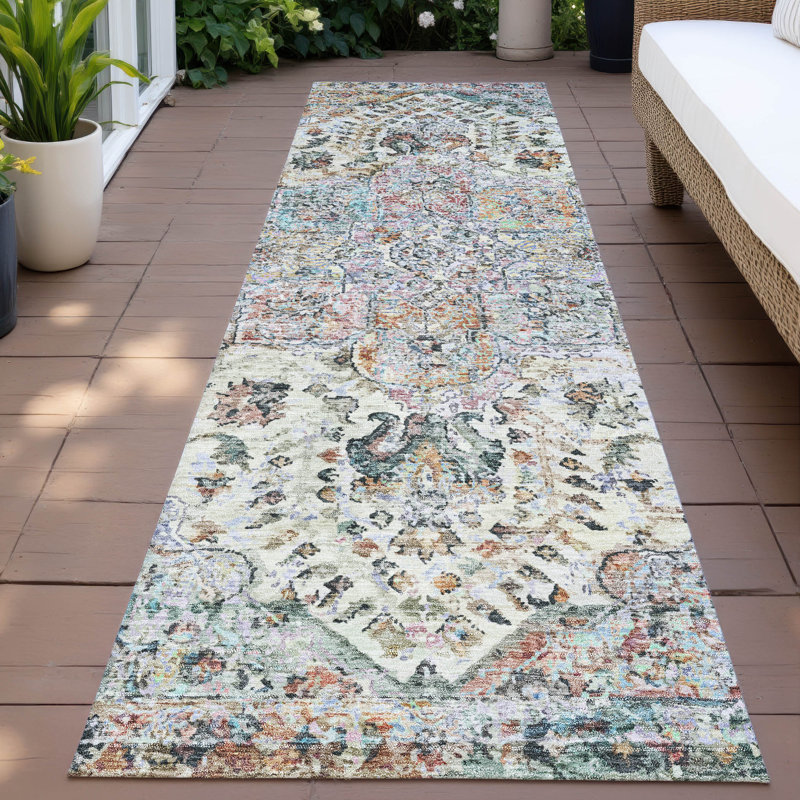 Tapis intérieur / extérieur lavable à la machine Jocelyn ACN2138 Global, Tapis de couloir 2 pi 3 po x 7 pi 6 po