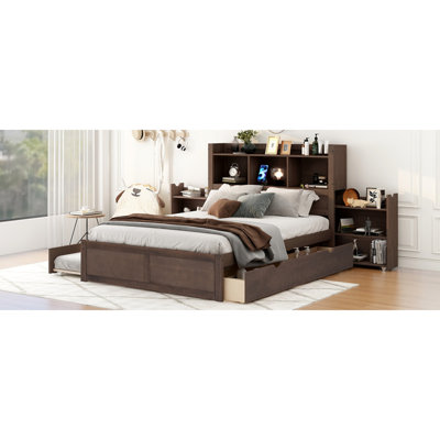 Lits en bois peu encombrants avec lit gigogne et rangement, finition espresso moderne