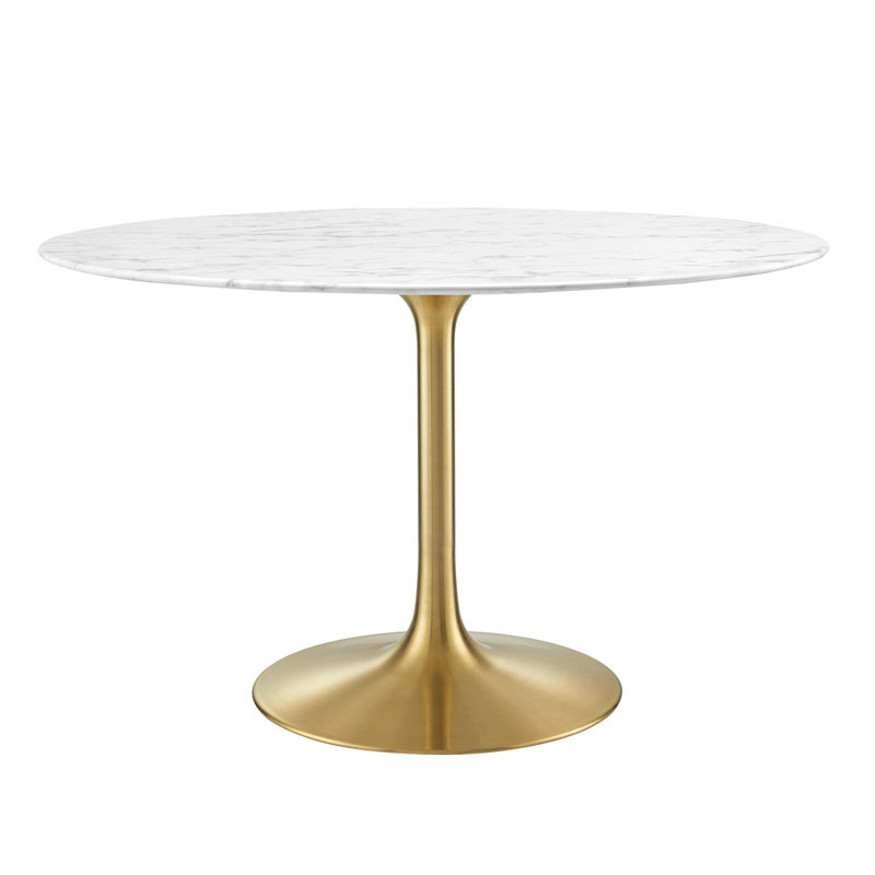 47" Round White Marble Dining Table with Gold Pedestal Base