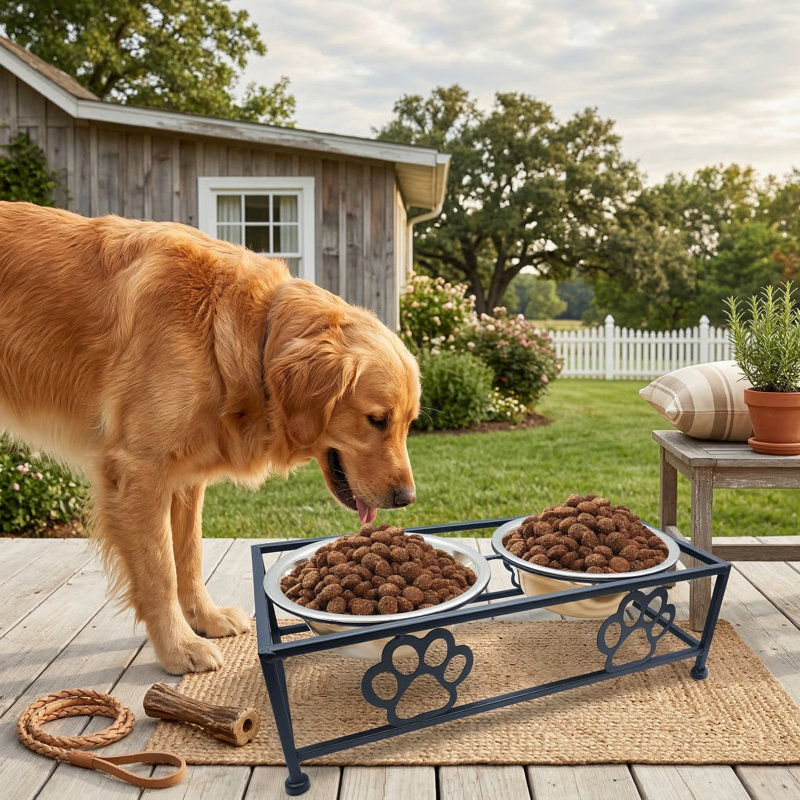 Support pour animaux surélevé avec bols en acier inoxydable, pour petits chiens et chats, noir