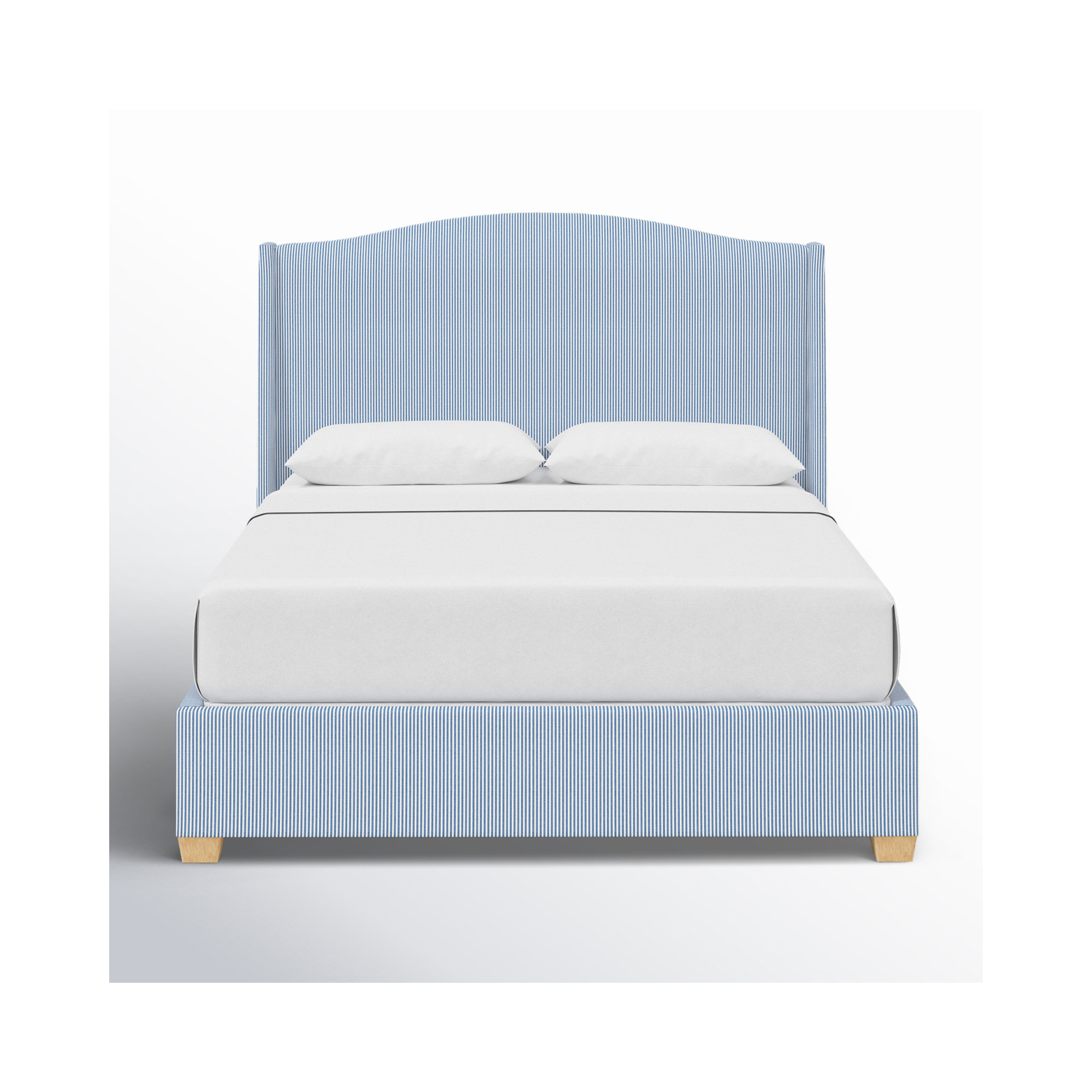 Allis Upholstered Wingback Bed, King, Prep Stripe Blue