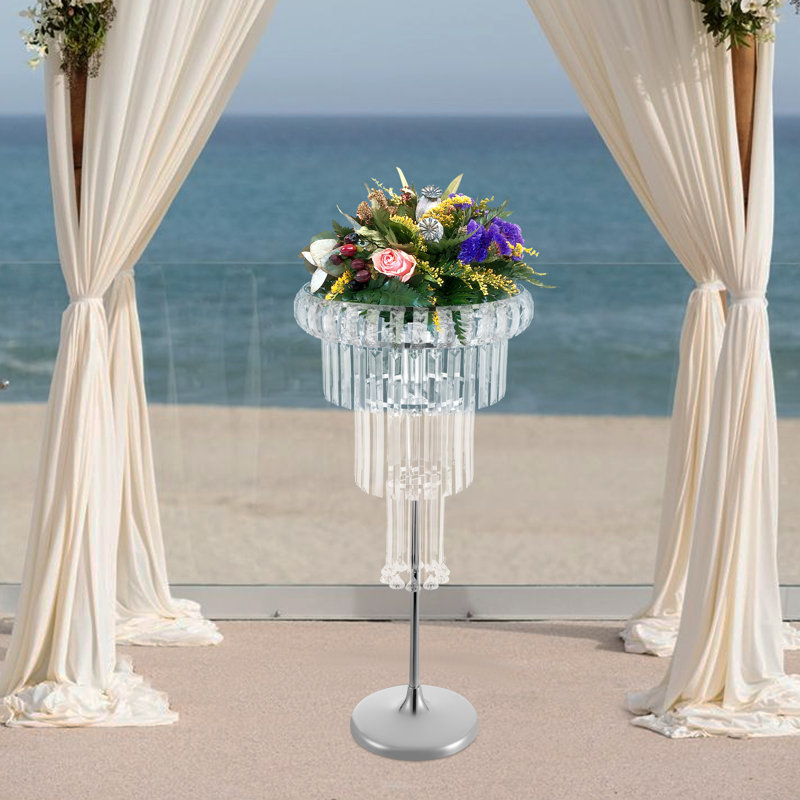 Support à fleurs 31,5 po en acrylique avec lumière pour mariage, anniversaire, fêtes, Argent