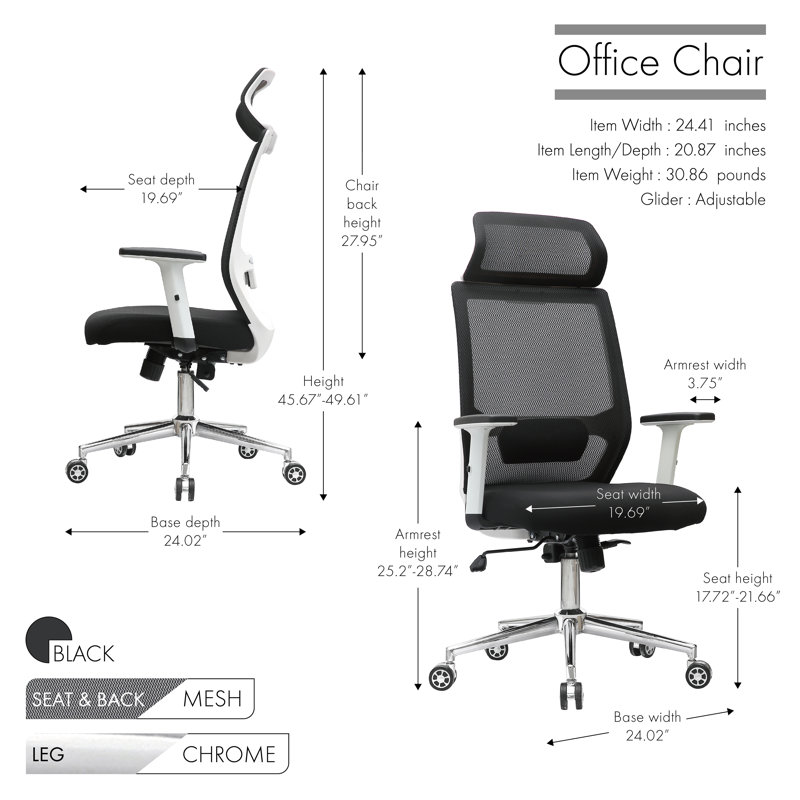 Chaise de bureau ergonomique en filet avec base chromée Dodgson, Noir