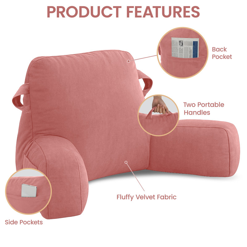 Comfy Backrest Pillow Arm Pillow With Pockets, Pink