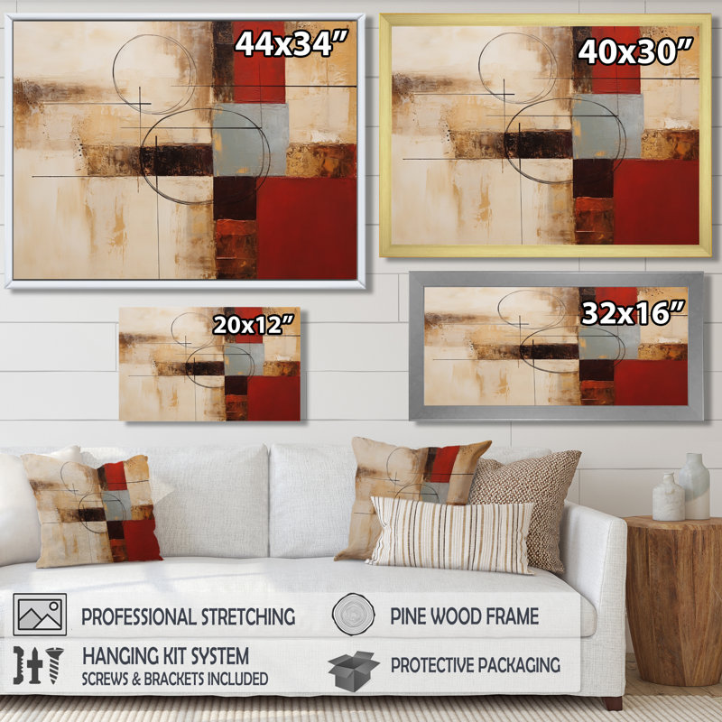 «Cubist Red Beige Colorfields - Abstract Collages», reproduction d'art mural, H 30 po x l 40 po x P 1,5 po