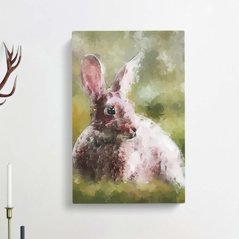 Rabbit In A Green Field In Abstract - Wrapped Canvas, 91cm H x 60cm W x 3cm D