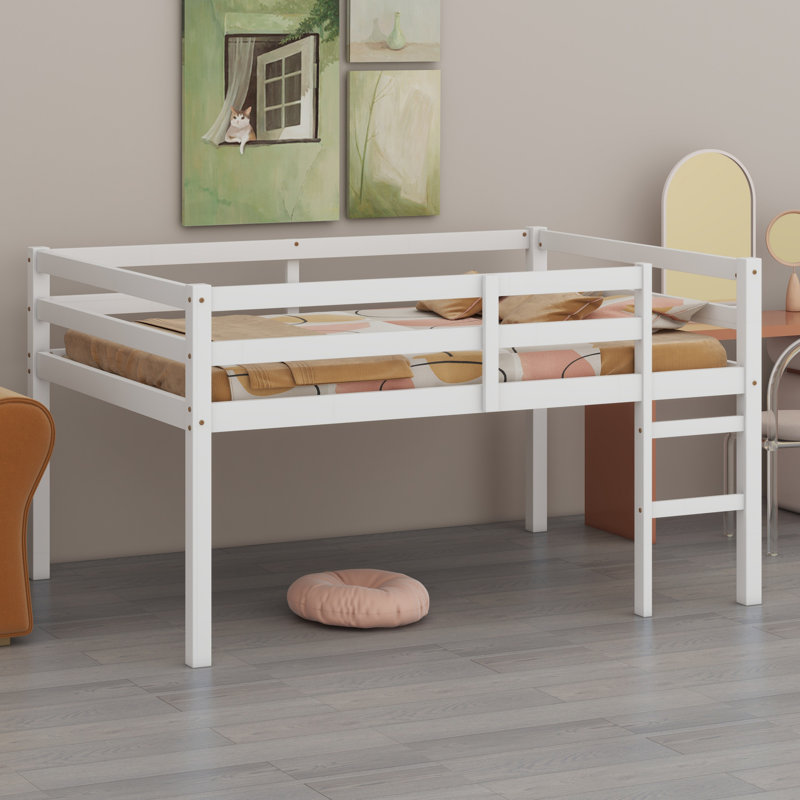 Lit mezzanine en bois avec échelle, Blanc