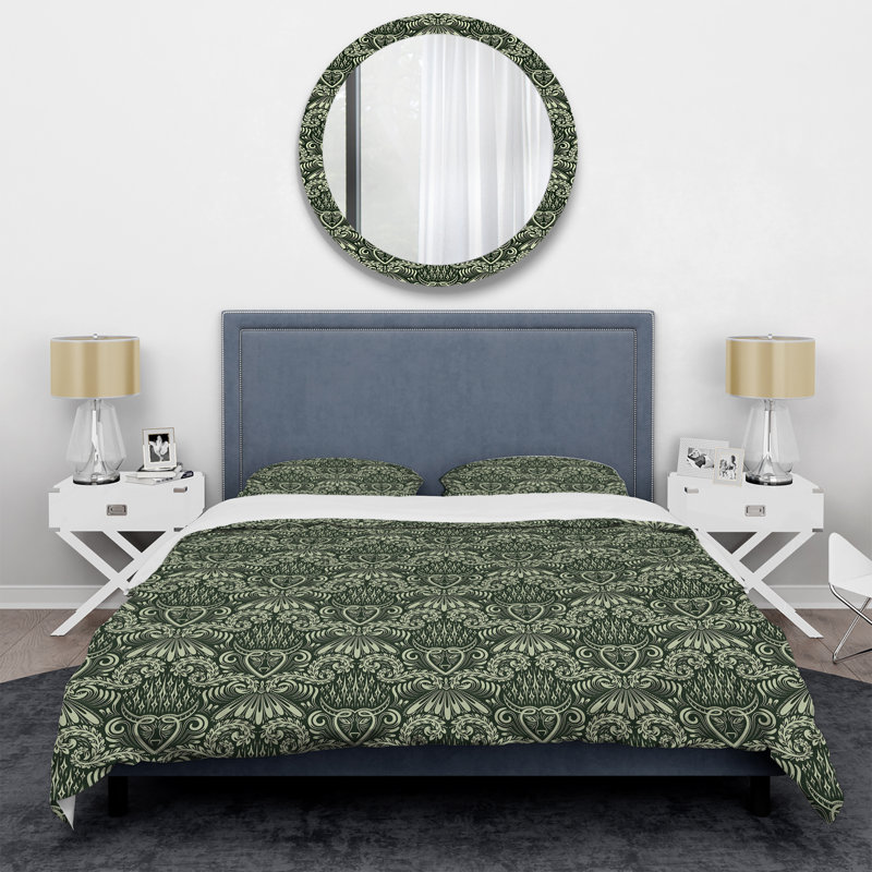 Green Damask - Abstract Duvet Cover Set - Microfiber Polyester