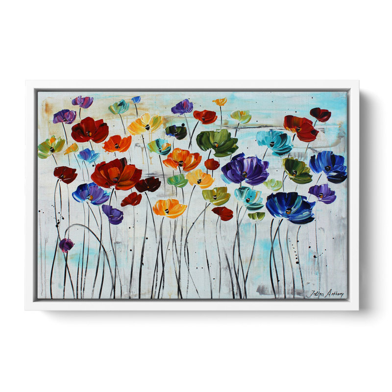 « Lilies » par Jolina Anthony, peinture, H 24 po x l 36 po x P 2 po, Cadre flottant blanc
