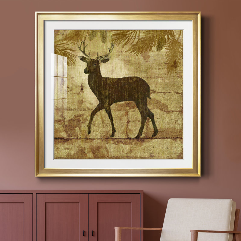 Country Deer - peinture encadrée, H 34,5 po x l 34,5 po x P 1,5 po, Papier encadré doré