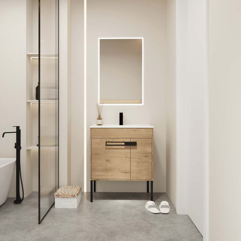 30 Inch Bathroom Vanity with Sink, Freestanding Bathroom Vanity or Floating is Optional, Imitative Oak