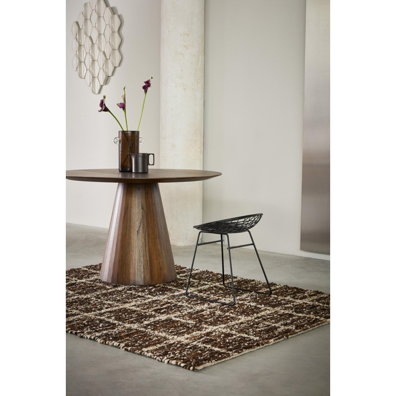 Wool Geometric Area Rug in Brown, Rectangle 4'7" x 6'7"