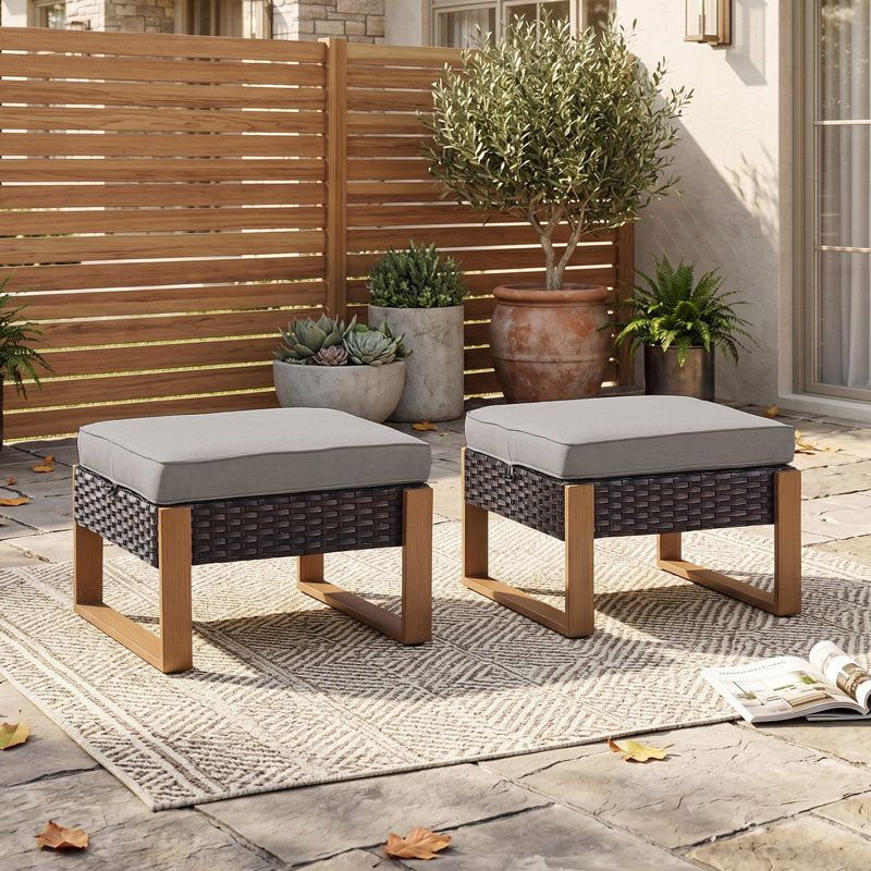 Allcot Polyethylene (PE) Wicker Outdoor Ottoman, Brown, Grey
