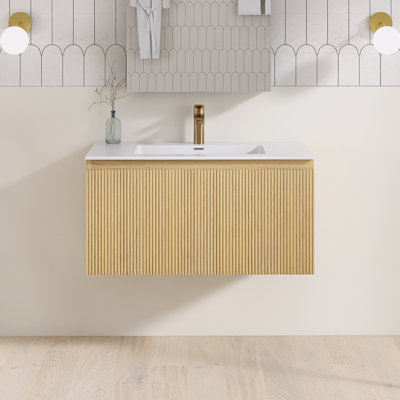 Meuble-lavabo mural simple 36 po avec plateau en résine intégré