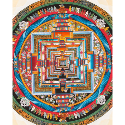 Lotus Kalachakra Mandala au centre (Thangka Brocadeless)