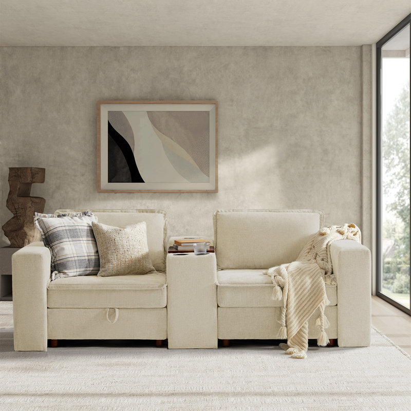 Miriam Modern 2 Seater Corner Sofa with Hidden Storage and USB Port, Beige