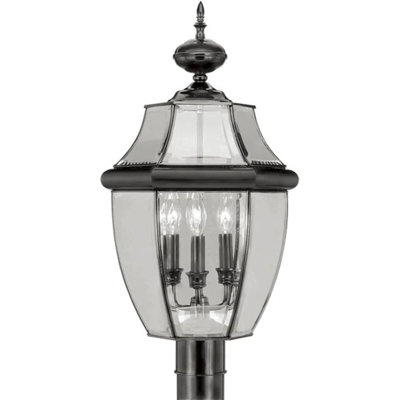 Tête de poteau d'extérieur 3 lumières Livex Lighting Monterey - Finition laiton noir avec verre biseauté transparent