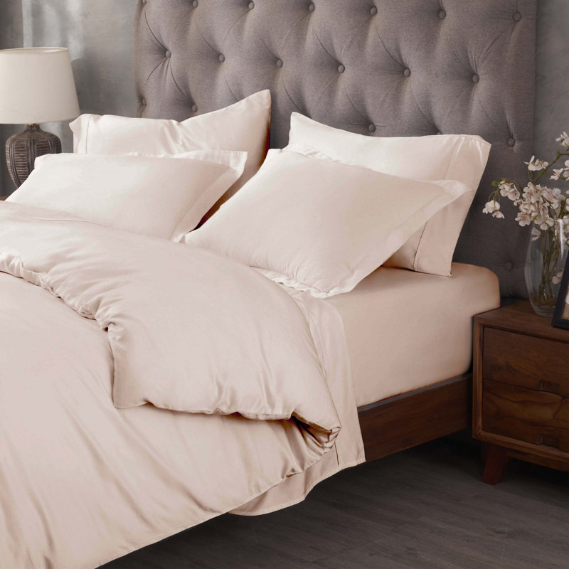 Ensemble de housse de couette moderne et contemporain en mélange de coton égyptien Lunete, Rose