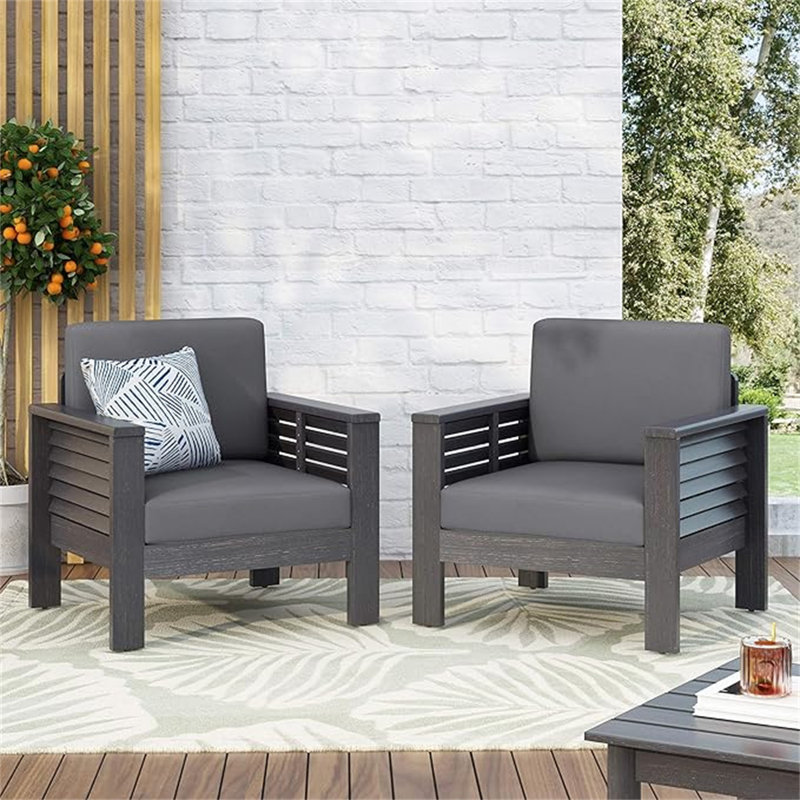 (Ensemble de 2) Fauteuils club d'extérieur en bois d'acacia avec coussins, 2