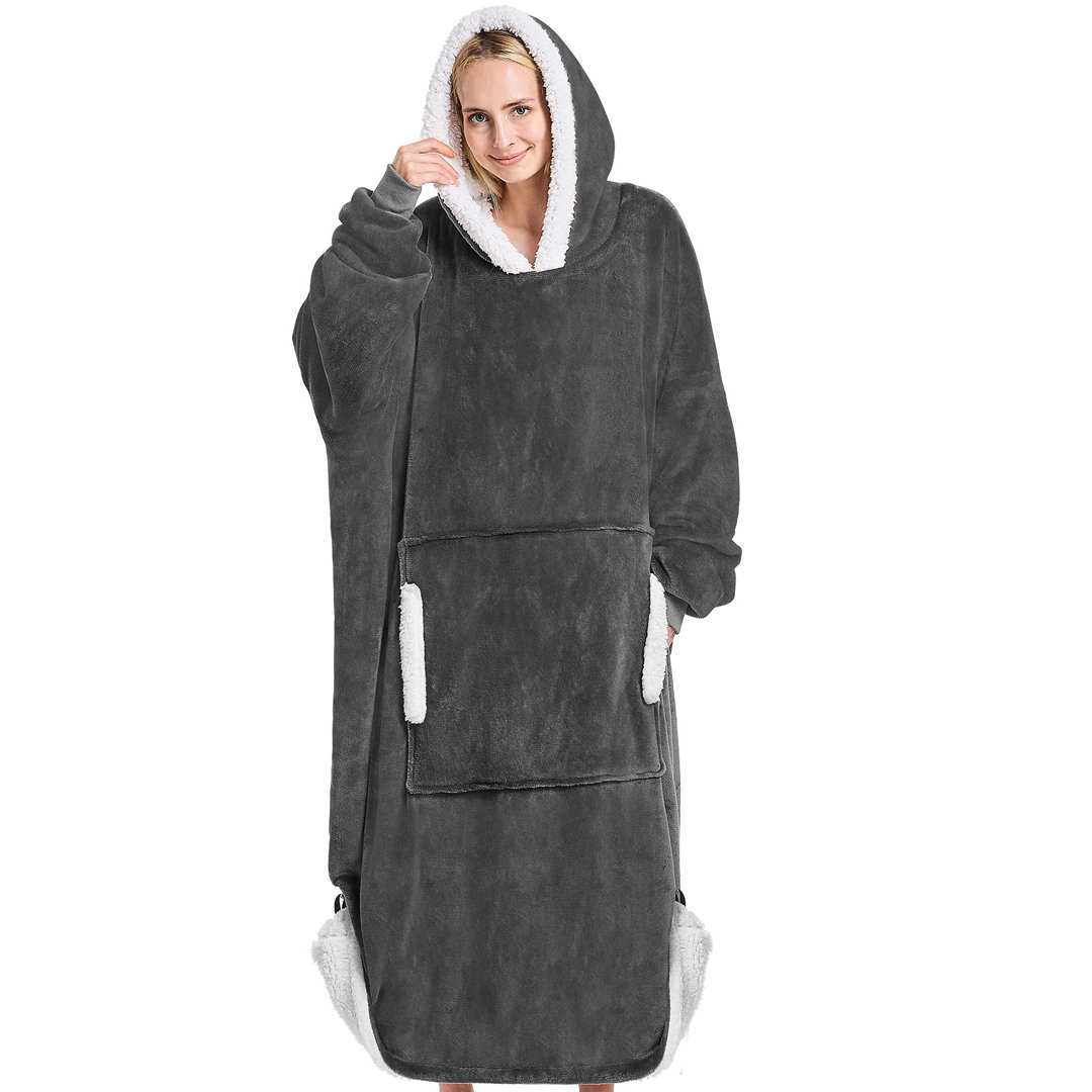 Wearable Blanket Sweatshirt Gifts for Women and Men, Warm and Cozy Giant Blanket Hoodie, Thick Flannel Blanket with Sleeves and Pocket Teler