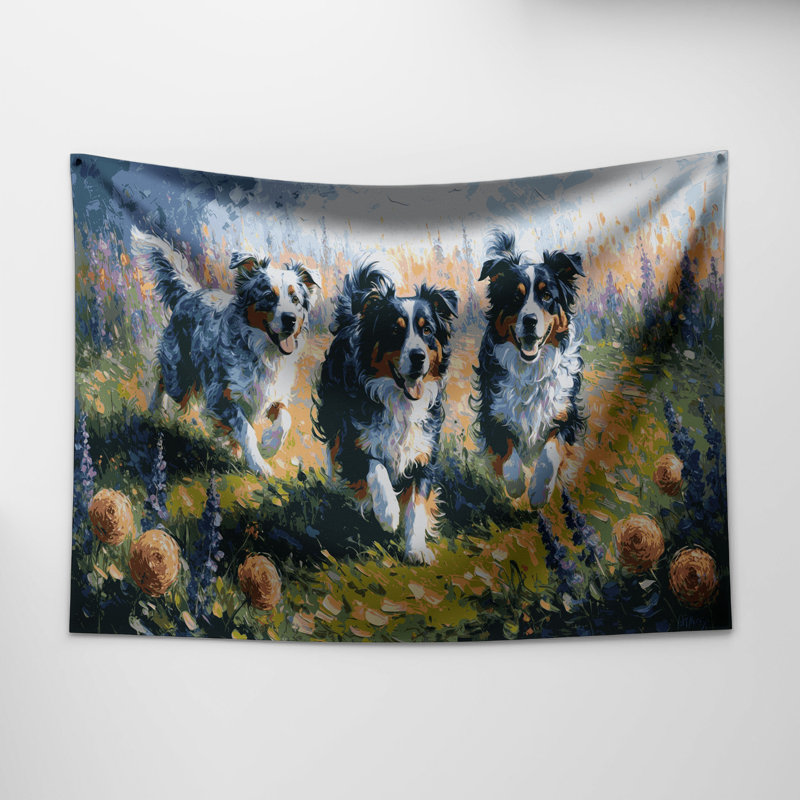 Tapisserie murale chiens de berger australien, 68 po x 80 po