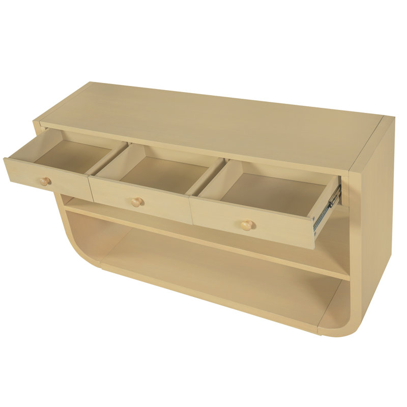 Console moderne avec 3 tiroirs à fermeture en douceur et 2 tablettes ouvertes, Naturel
