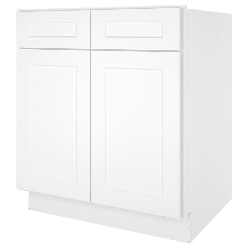 Ready-to-Assemble Kitchen Sink Base Cabinet with Adjustable Shelves and Soft Close, Shaker White, 34.5" H x 30" W