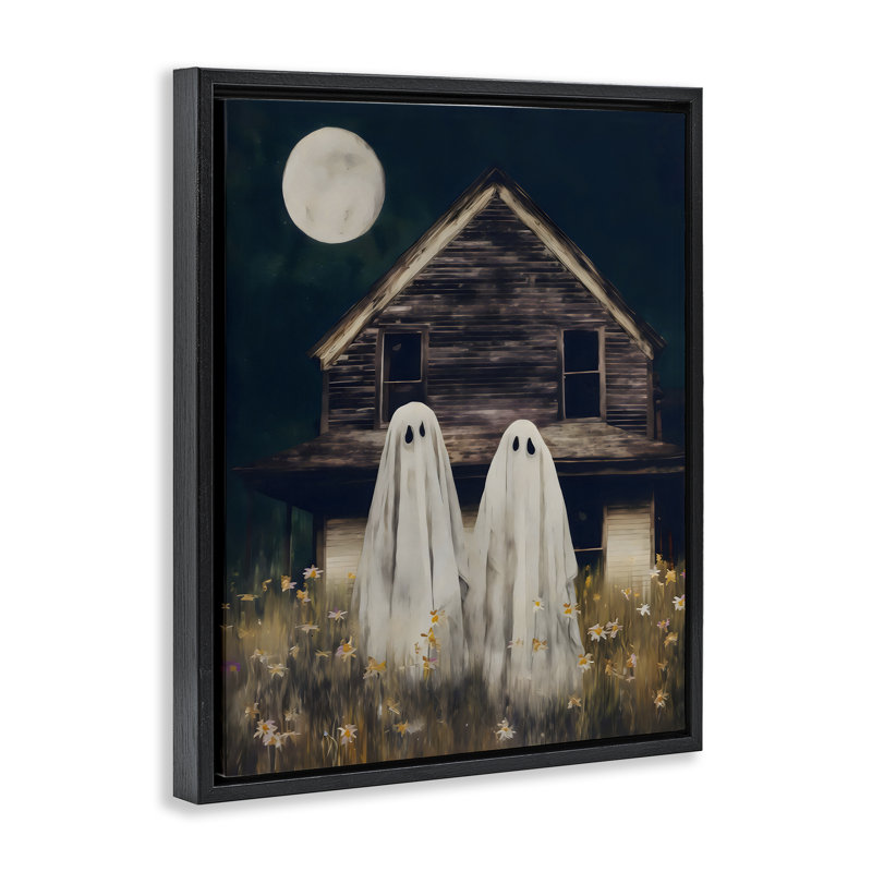 Cadre flottant Ghost And Haunted House, design par Arlington Prints, H 21 po x l 17 po, Cadre flottant noir de jais