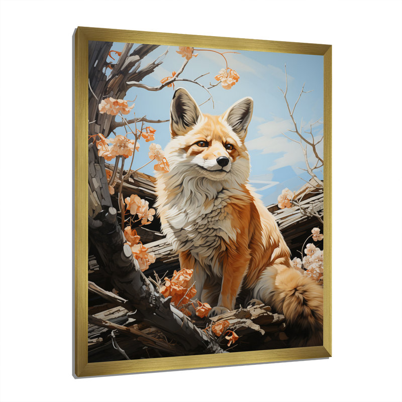 Fox Wilderness Observer Pastoral II - Reproduction d'art mural animaux, H 20 po x l 12 po x P 1 po, Encadrement doré