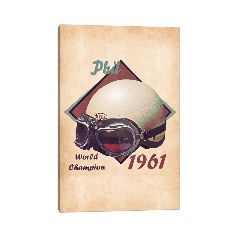 Phil Hill's Helmet Retro - Wrapped Canvas Painting, 20.32 cm H x 30.48 cm W