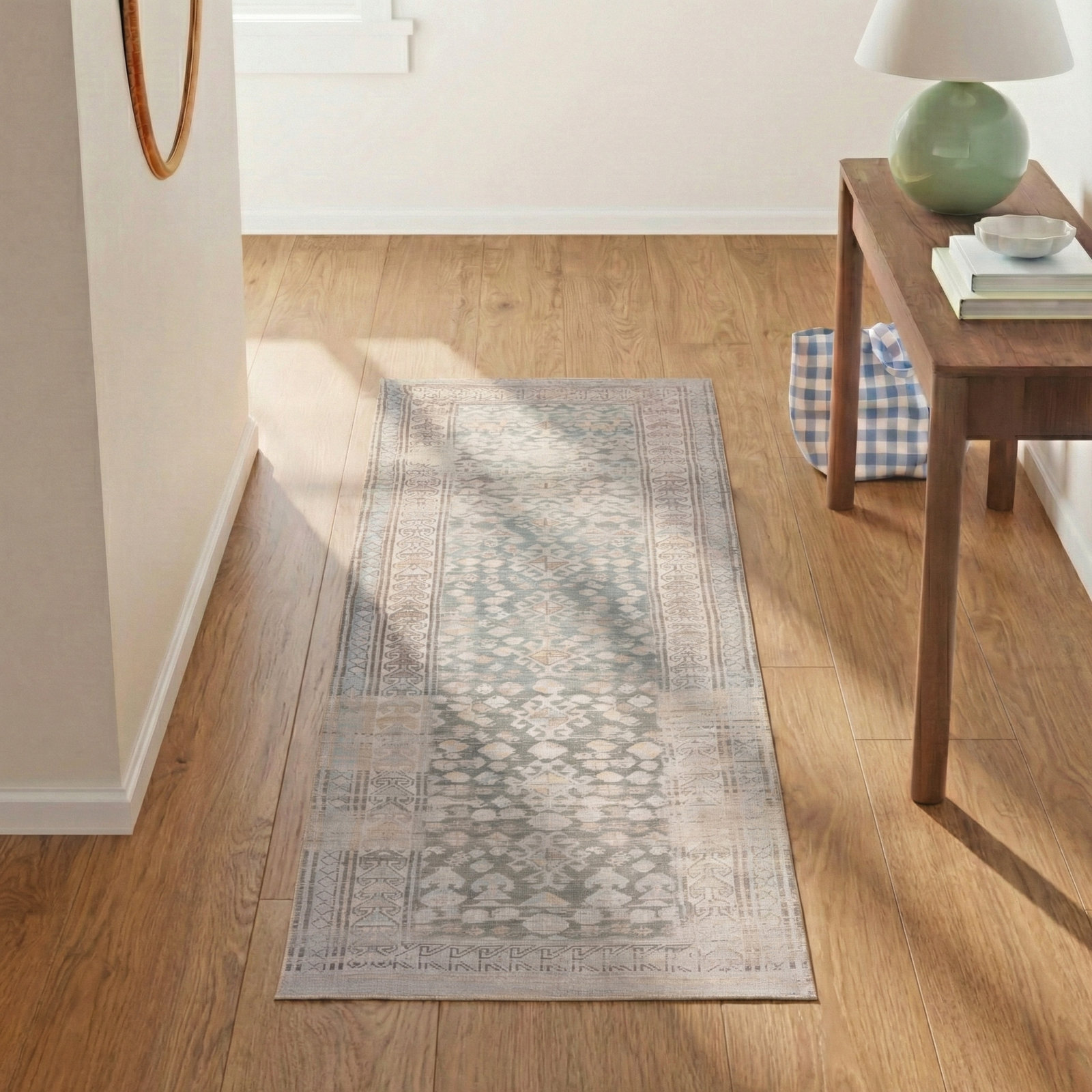 Jihane Gray Tan Washable Oriental Rug, Runner 3' x 8'