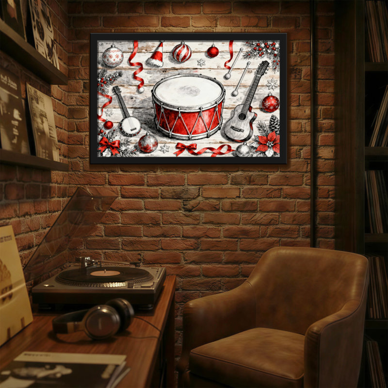 Instruments de musique et décorations de Noël, H 20 po x l 30 po