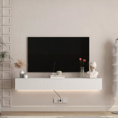 Meuble télé flottant fixé au mur avec 16 DEL de couleur, meuble télé moderne de 69 po, meuble télé flottant pour téléviseur 55 60 et 65 po