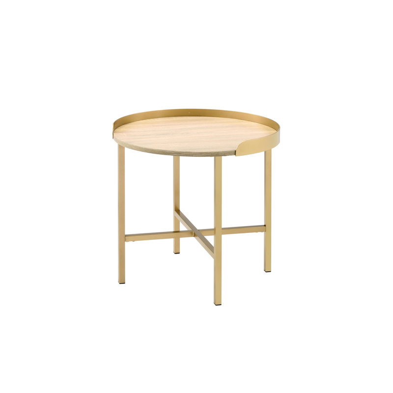 Table de chevet polyvalente en chêne avec une superbe finition café robuste au fini doré