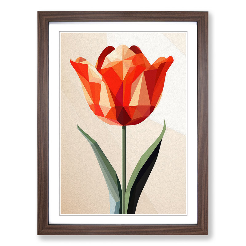Tulip Flower Geometric No.2 - Single Picture Frame Print on Wood, 34cm H x 25cm W x 2cm D, Walnut