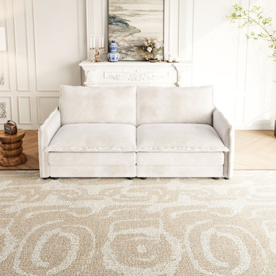 Living Room Corduroy - Beige, Sponge Filled 2 Seat, High Comfort