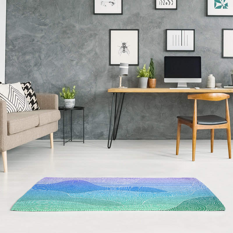 Tapis de zone bleu/mauve à la main dégradé, Rectangle 4 pi x 6 pi