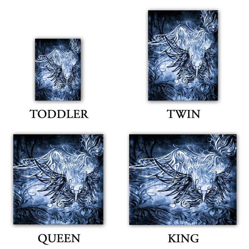 Ensemble de housse de couette oiseau gothic, 1 housse de couette grand + 2 taies standards, Bleu