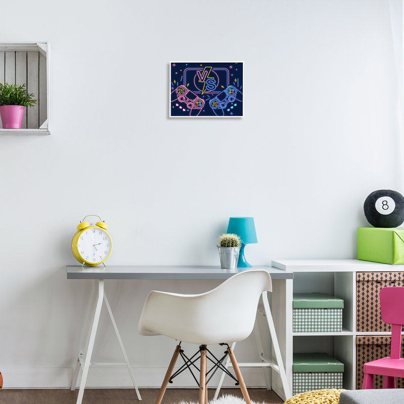 «Video Gamer Two Jouers Controllers Neon Style» par Ziwei Li - impression, Giclée encadrée noir minuit