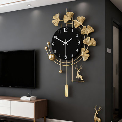 Grande horloge murale décorative dorée pour le salon, horloge murale silencieuse à piles