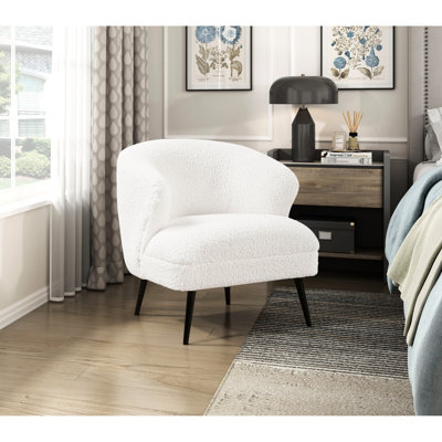 Chaise rembourrée de luxe beige Boucle, coussins de siège en mousse à haute densité, structure en contreplaqué, pieds en métal noir, limite de 300 lb, mousse décorative moderne 1 pièce attachée simple, pieds