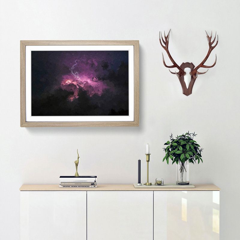Lightning Storm in Abstract - Picture Frame Graphic Art Print, 62cm H x 87cm W x 2cm D, Oak Framed
