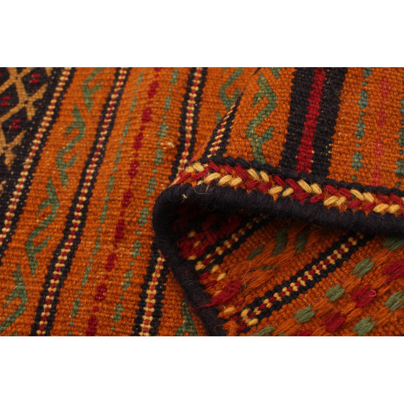 Tapis orange / rose en laine Kilim fabriqué à la main