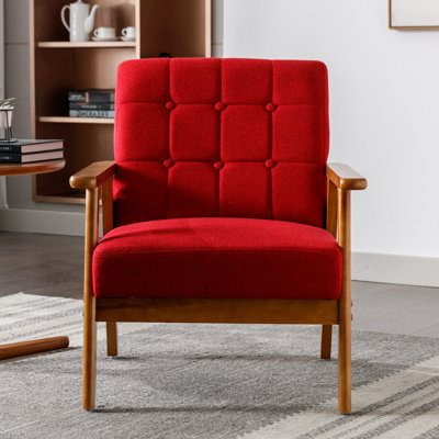 Fauteuil de loisir rembourré de 25,39 po Traynor avec accoudoirs et pieds en bois massif, fauteuil d'appoint de style Mid-Century moderne 