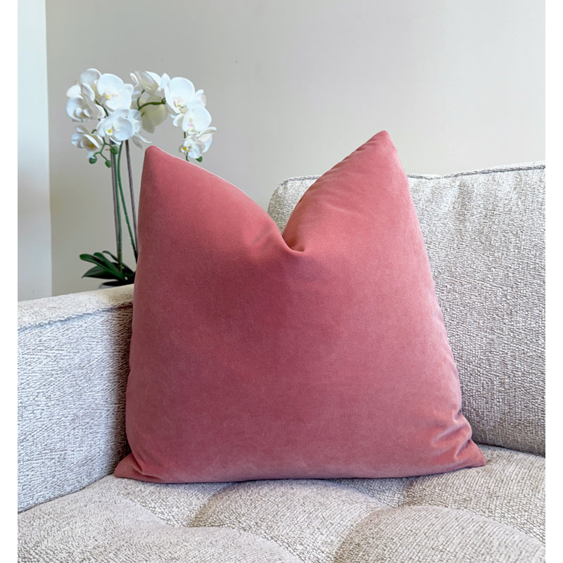 Housse de coussin en velours rose, Rose clair, H 22 po x l 22 po