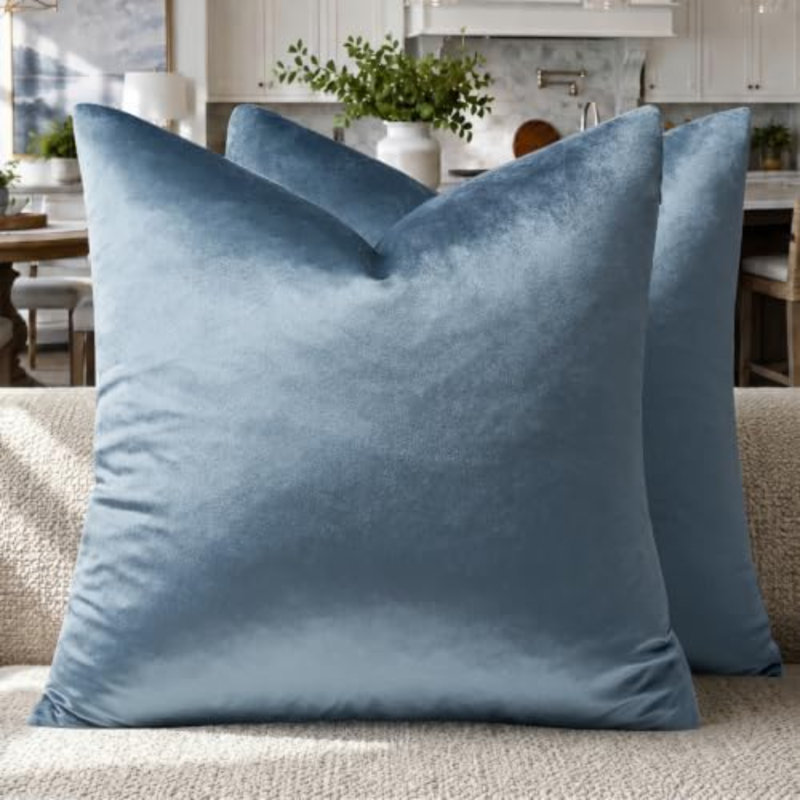 Housses de coussin en velours pierre bleue 18 x 18