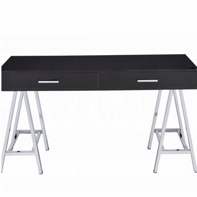 Black High-Gloss and Chrome 2 Drawer Writing Desk