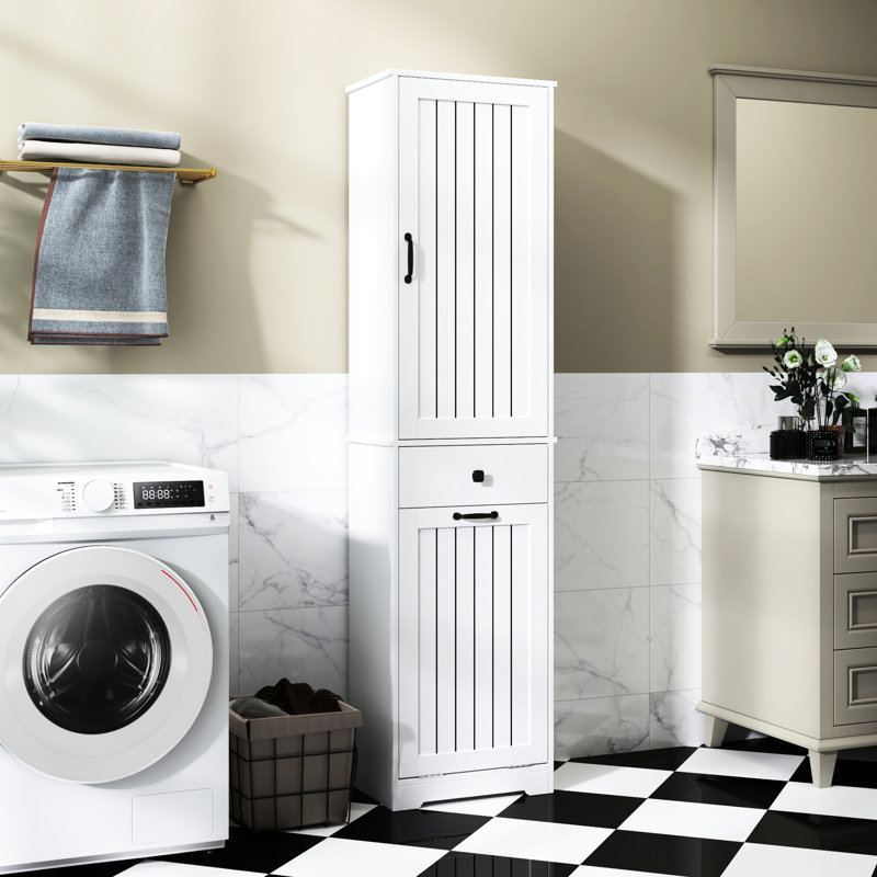 Armoire à linge blanche avec finition et compartiments de rangement 1 et tiroir pour une organisation facile